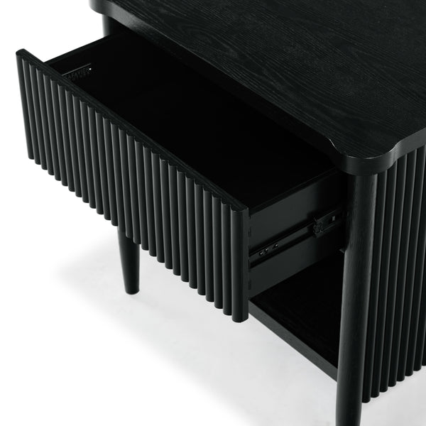 Safavieh Shelbie 1 Drawer Reeded Nightstand - Elegant Bedroom Storage Solution With Sophisticated Style Black Wood ,Polyester Resin Drawer Fronts Sfv2204b