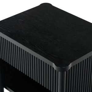 Safavieh Shelbie 1 Drawer Reeded Nightstand - Elegant Bedroom Storage Solution With Sophisticated Style Black Wood ,Polyester Resin Drawer Fronts Sfv2204b