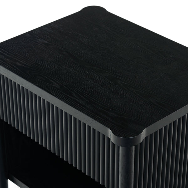 Safavieh Shelbie 1 Drawer Reeded Nightstand - Elegant Bedroom Storage Solution With Sophisticated Style Black Wood ,Polyester Resin Drawer Fronts Sfv2204b