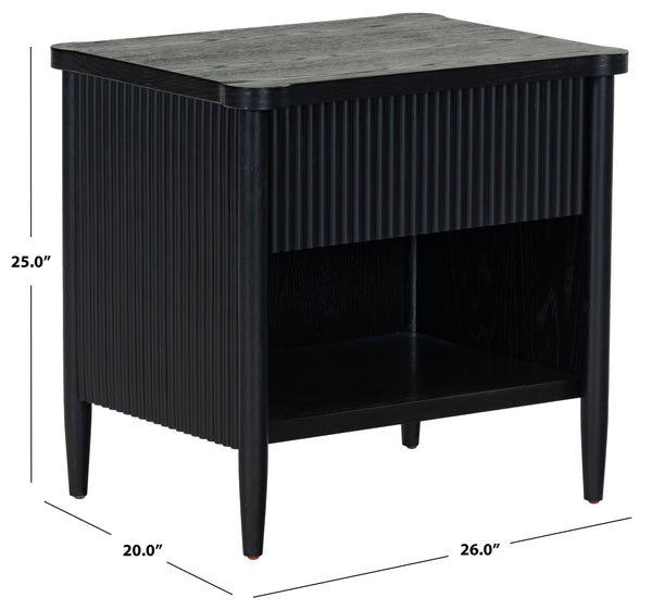 Safavieh Shelbie 1 Drawer Reeded Nightstand - Elegant Bedroom Storage Solution With Sophisticated Style Black Wood ,Polyester Resin Drawer Fronts Sfv2204b
