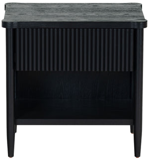 Safavieh Shelbie 1 Drawer Reeded Nightstand - Elegant Bedroom Storage Solution With Sophisticated Style Black Wood ,Polyester Resin Drawer Fronts Sfv2204b
