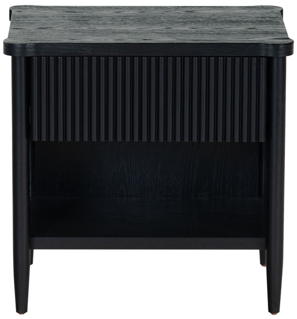 Safavieh Shelbie 1 Drawer Reeded Nightstand - Elegant Bedroom Storage Solution With Sophisticated Style Black Wood ,Polyester Resin Drawer Fronts Sfv2204b