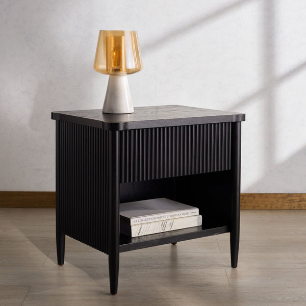 Safavieh SHELBIE 1 Drawer Reeded Nightstand - Modern Design with Smooth-Glide Drawer for Elegant Storage Solutions Black SFV2204B