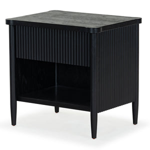 Safavieh Shelbie 1 Drawer Reeded Nightstand - Elegant Bedroom Storage Solution With Sophisticated Style Black Wood ,Polyester Resin Drawer Fronts Sfv2204b