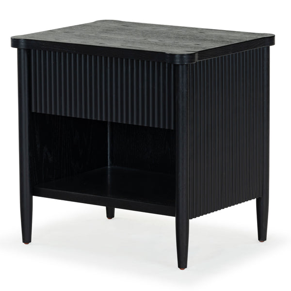 Safavieh Shelbie 1 Drawer Reeded Nightstand - Elegant Bedroom Storage Solution With Sophisticated Style Black Wood ,Polyester Resin Drawer Fronts Sfv2204b