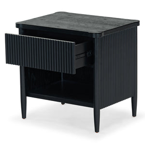 Safavieh Shelbie 1 Drawer Reeded Nightstand - Elegant Bedroom Storage Solution With Sophisticated Style Black Wood ,Polyester Resin Drawer Fronts Sfv2204b