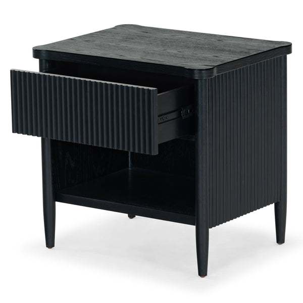 Safavieh Shelbie 1 Drawer Reeded Nightstand - Elegant Bedroom Storage Solution With Sophisticated Style Black Wood ,Polyester Resin Drawer Fronts Sfv2204b