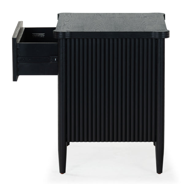 Safavieh Shelbie 1 Drawer Reeded Nightstand - Elegant Bedroom Storage Solution With Sophisticated Style Black Wood ,Polyester Resin Drawer Fronts Sfv2204b