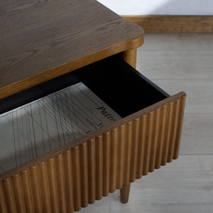 Safavieh SHELBIE 1 Drawer Reeded Nightstand - Modern Design with Smooth-Glide Drawer for Elegant Storage Solutions Medium Oak SFV2204C