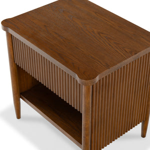 Safavieh Shelbie 1 Drawer Reeded Nightstand - Elegant Bedroom Storage Solution With Sophisticated Style Medium Oak Wood ,Polyester Resin Drawer Fronts Sfv2204c