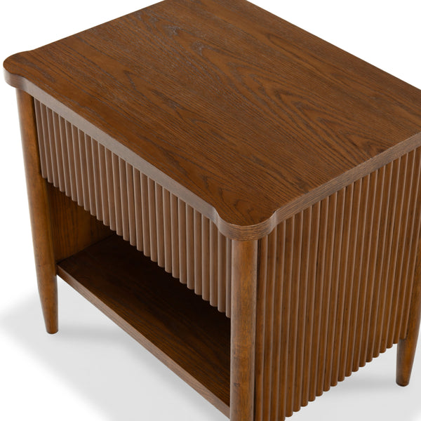 Safavieh Shelbie 1 Drawer Reeded Nightstand - Elegant Bedroom Storage Solution With Sophisticated Style Medium Oak Wood ,Polyester Resin Drawer Fronts Sfv2204c