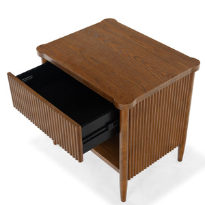 Safavieh Shelbie 1 Drawer Reeded Nightstand - Elegant Bedroom Storage Solution With Sophisticated Style Medium Oak Wood ,Polyester Resin Drawer Fronts Sfv2204c