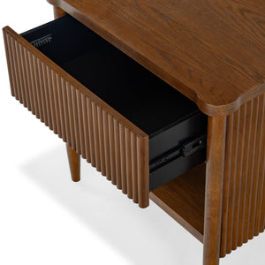 Safavieh Shelbie 1 Drawer Reeded Nightstand - Elegant Bedroom Storage Solution With Sophisticated Style Medium Oak Wood ,Polyester Resin Drawer Fronts Sfv2204c