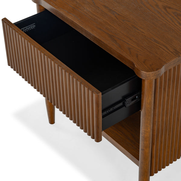 Safavieh Shelbie 1 Drawer Reeded Nightstand - Elegant Bedroom Storage Solution With Sophisticated Style Medium Oak Wood ,Polyester Resin Drawer Fronts Sfv2204c