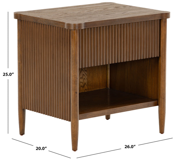 Safavieh Shelbie 1 Drawer Reeded Nightstand - Elegant Bedroom Storage Solution With Sophisticated Style Medium Oak Wood ,Polyester Resin Drawer Fronts Sfv2204c