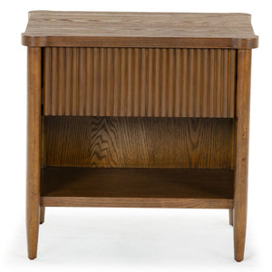 Safavieh SHELBIE 1 Drawer Reeded Nightstand - Modern Design with Smooth-Glide Drawer for Elegant Storage Solutions Medium Oak SFV2204C