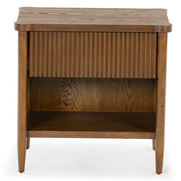 Safavieh SHELBIE 1 Drawer Reeded Nightstand - Modern Design with Smooth-Glide Drawer for Elegant Storage Solutions Medium Oak SFV2204C