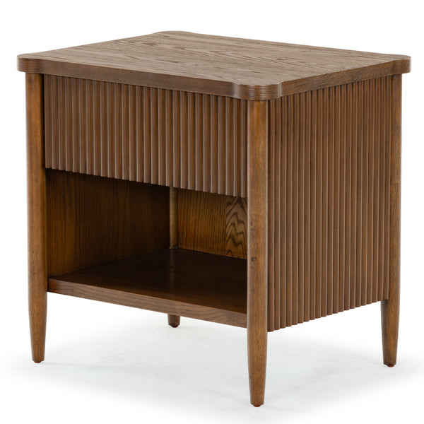 Safavieh Shelbie 1 Drawer Reeded Nightstand - Elegant Bedroom Storage Solution With Sophisticated Style Medium Oak Wood ,Polyester Resin Drawer Fronts Sfv2204c