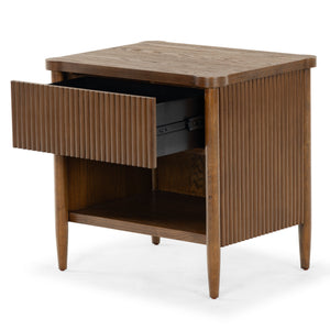 Safavieh Shelbie 1 Drawer Reeded Nightstand - Elegant Bedroom Storage Solution With Sophisticated Style Medium Oak Wood ,Polyester Resin Drawer Fronts Sfv2204c