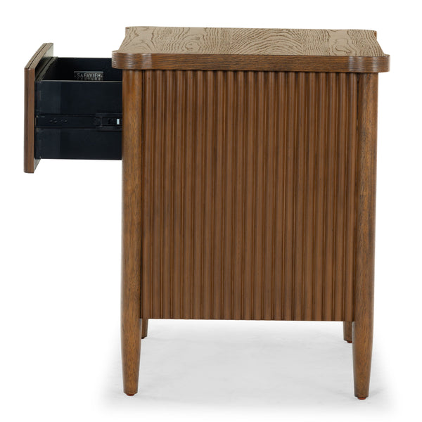 Safavieh Shelbie 1 Drawer Reeded Nightstand - Elegant Bedroom Storage Solution With Sophisticated Style Medium Oak Wood ,Polyester Resin Drawer Fronts Sfv2204c