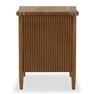 Safavieh Shelbie 1 Drawer Reeded Nightstand - Elegant Bedroom Storage Solution With Sophisticated Style Medium Oak Wood ,Polyester Resin Drawer Fronts Sfv2204c