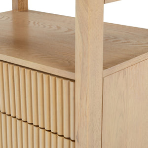 Safavieh Shelbie Elegant 2 Drawer Nightstand With Textured Reeded Fronts For Timeless Bedroom Style Oak Wood ,Polyester Resin Drawer Fronts Sfv2205a