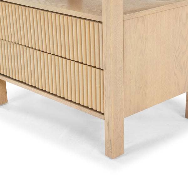 Safavieh Shelbie Elegant 2 Drawer Nightstand With Textured Reeded Fronts For Timeless Bedroom Style Oak Wood ,Polyester Resin Drawer Fronts Sfv2205a