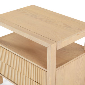 Safavieh Shelbie Elegant 2 Drawer Nightstand With Textured Reeded Fronts For Timeless Bedroom Style Oak Wood ,Polyester Resin Drawer Fronts Sfv2205a