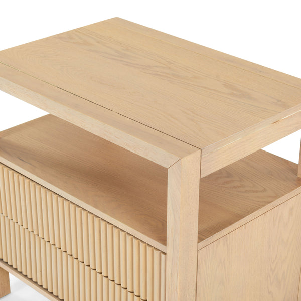 Safavieh Shelbie Elegant 2 Drawer Nightstand With Textured Reeded Fronts For Timeless Bedroom Style Oak Wood ,Polyester Resin Drawer Fronts Sfv2205a