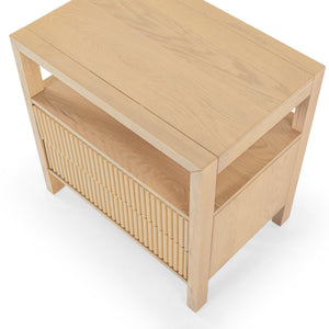 Safavieh Shelbie Elegant 2 Drawer Nightstand With Textured Reeded Fronts For Timeless Bedroom Style Oak Wood ,Polyester Resin Drawer Fronts Sfv2205a