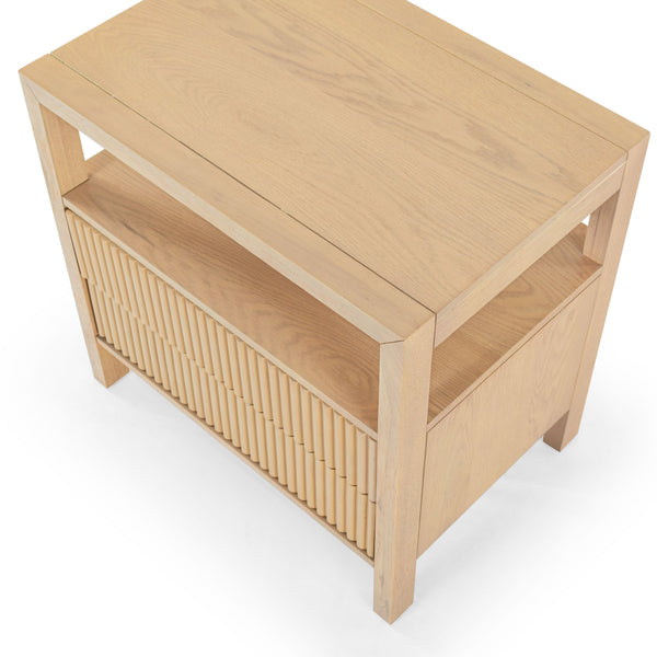 Safavieh Shelbie Elegant 2 Drawer Nightstand With Textured Reeded Fronts For Timeless Bedroom Style Oak Wood ,Polyester Resin Drawer Fronts Sfv2205a