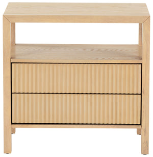 Safavieh Shelbie Elegant 2 Drawer Nightstand With Textured Reeded Fronts For Timeless Bedroom Style Oak Wood ,Polyester Resin Drawer Fronts Sfv2205a