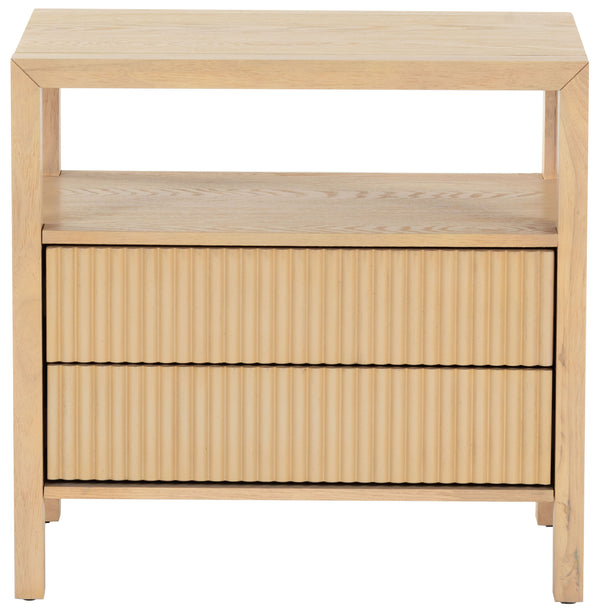 Safavieh Shelbie Elegant 2 Drawer Nightstand With Textured Reeded Fronts For Timeless Bedroom Style Oak Wood ,Polyester Resin Drawer Fronts Sfv2205a