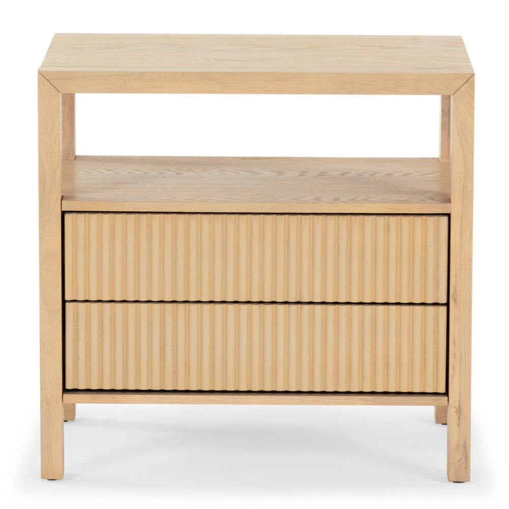 Safavieh SHELBIE 2-Drawer Reeded Nightstand - Modern Elegance with Practical Storage for Any Space Oak SFV2205A