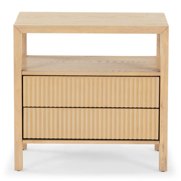 Safavieh SHELBIE 2-Drawer Reeded Nightstand - Modern Elegance with Practical Storage for Any Space Oak SFV2205A