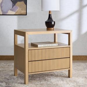 Safavieh SHELBIE 2-Drawer Reeded Nightstand - Modern Elegance with Practical Storage for Any Space Oak SFV2205A