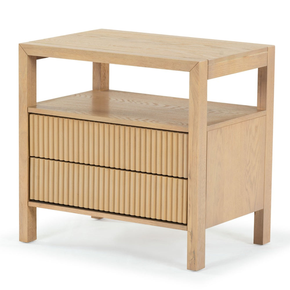 Safavieh SHELBIE 2-Drawer Reeded Nightstand - Modern Elegance with Practical Storage for Any Space Oak SFV2205A