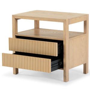 Safavieh Shelbie Elegant 2 Drawer Nightstand With Textured Reeded Fronts For Timeless Bedroom Style Oak Wood ,Polyester Resin Drawer Fronts Sfv2205a