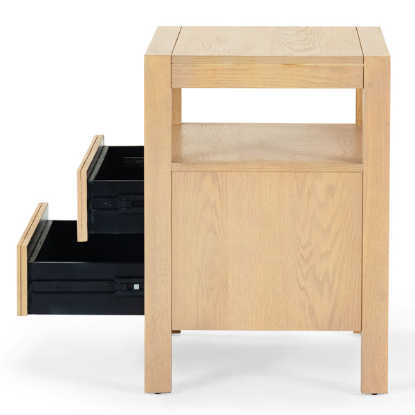 Safavieh Shelbie Elegant 2 Drawer Nightstand With Textured Reeded Fronts For Timeless Bedroom Style Oak Wood ,Polyester Resin Drawer Fronts Sfv2205a