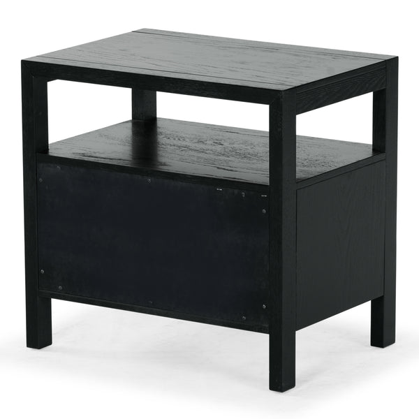 Safavieh Shelbie Elegant 2 Drawer Nightstand With Textured Reeded Fronts For Timeless Bedroom Style Black Wood ,Polyester Resin Drawer Fronts Sfv2205b