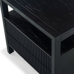 Safavieh Shelbie Elegant 2 Drawer Nightstand With Textured Reeded Fronts For Timeless Bedroom Style Black Wood ,Polyester Resin Drawer Fronts Sfv2205b