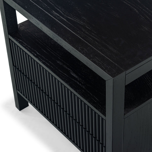 Safavieh Shelbie Elegant 2 Drawer Nightstand With Textured Reeded Fronts For Timeless Bedroom Style Black Wood ,Polyester Resin Drawer Fronts Sfv2205b