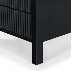 Safavieh Shelbie Elegant 2 Drawer Nightstand With Textured Reeded Fronts For Timeless Bedroom Style Black Wood ,Polyester Resin Drawer Fronts Sfv2205b