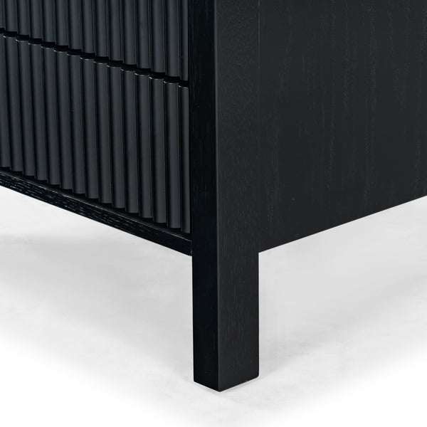 Safavieh Shelbie Elegant 2 Drawer Nightstand With Textured Reeded Fronts For Timeless Bedroom Style Black Wood ,Polyester Resin Drawer Fronts Sfv2205b