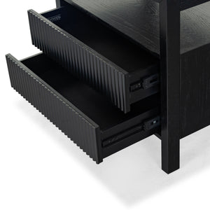 Safavieh Shelbie Elegant 2 Drawer Nightstand With Textured Reeded Fronts For Timeless Bedroom Style Black Wood ,Polyester Resin Drawer Fronts Sfv2205b