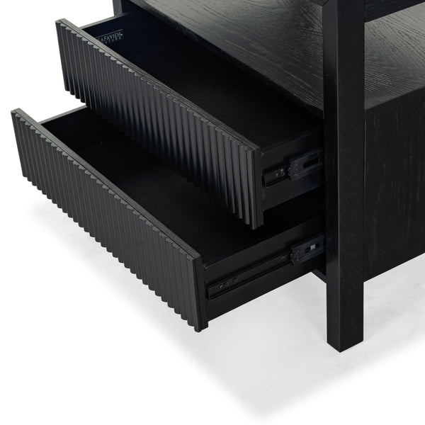 Safavieh Shelbie Elegant 2 Drawer Nightstand With Textured Reeded Fronts For Timeless Bedroom Style Black Wood ,Polyester Resin Drawer Fronts Sfv2205b