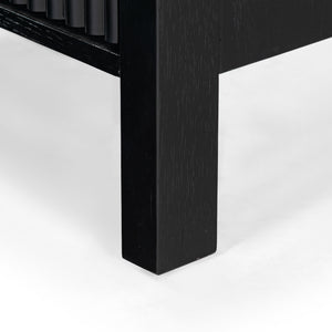 Safavieh Shelbie Elegant 2 Drawer Nightstand With Textured Reeded Fronts For Timeless Bedroom Style Black Wood ,Polyester Resin Drawer Fronts Sfv2205b