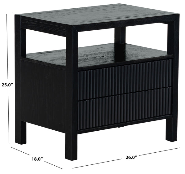 Safavieh Shelbie Elegant 2 Drawer Nightstand With Textured Reeded Fronts For Timeless Bedroom Style Black Wood ,Polyester Resin Drawer Fronts Sfv2205b