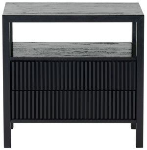 Safavieh Shelbie Elegant 2 Drawer Nightstand With Textured Reeded Fronts For Timeless Bedroom Style Black Wood ,Polyester Resin Drawer Fronts Sfv2205b