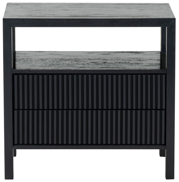 Safavieh Shelbie Elegant 2 Drawer Nightstand With Textured Reeded Fronts For Timeless Bedroom Style Black Wood ,Polyester Resin Drawer Fronts Sfv2205b